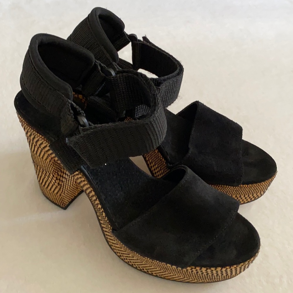 {FP} Free People | Sport Society Suede Sandal Strap Woven Block Heel Platform 9 - Picture 2 of 16